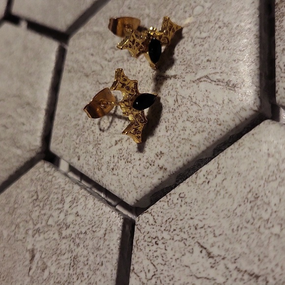 Gold And Black Bat Earrings - Picture 4 of 4